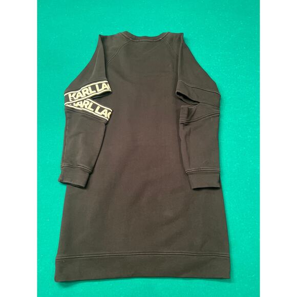 Black KARL LAGERFELD PARIS White Logo Sweater Dress Sz M Elbow cut outs - Picture 6 of 7